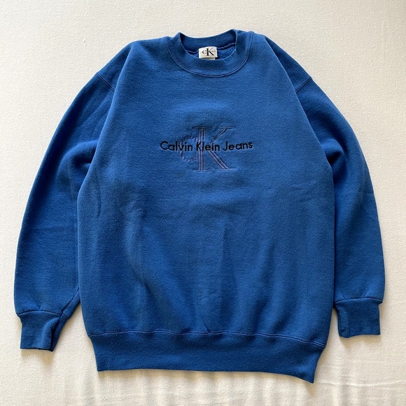 Vintage Calvin Klein Jeans Sweatshirt Medium Blue Embroidered Crewneck 90s Rare - Picture 1 of 12